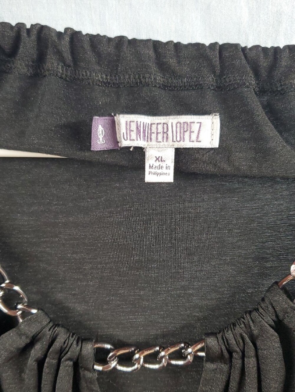 Jennifer Lopez Black Long-Sleeve Top with Chain Accent - Picture 2 of 2
